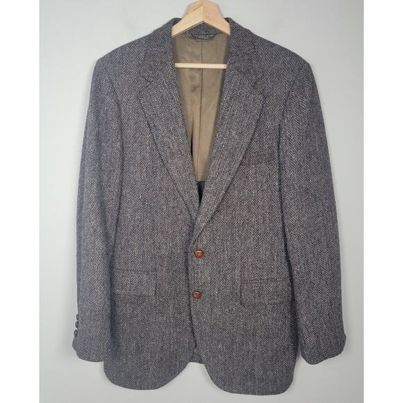 Harris Tweed Mens Appr 40 Handwoven 100% Scottish Wool Herringbone Blazer Brown - Picture 1 of 16